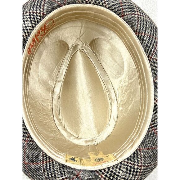 Men's Trevero Fedora Brown Tan Orange Glen Plaid Size Small - Picture 6 of 8